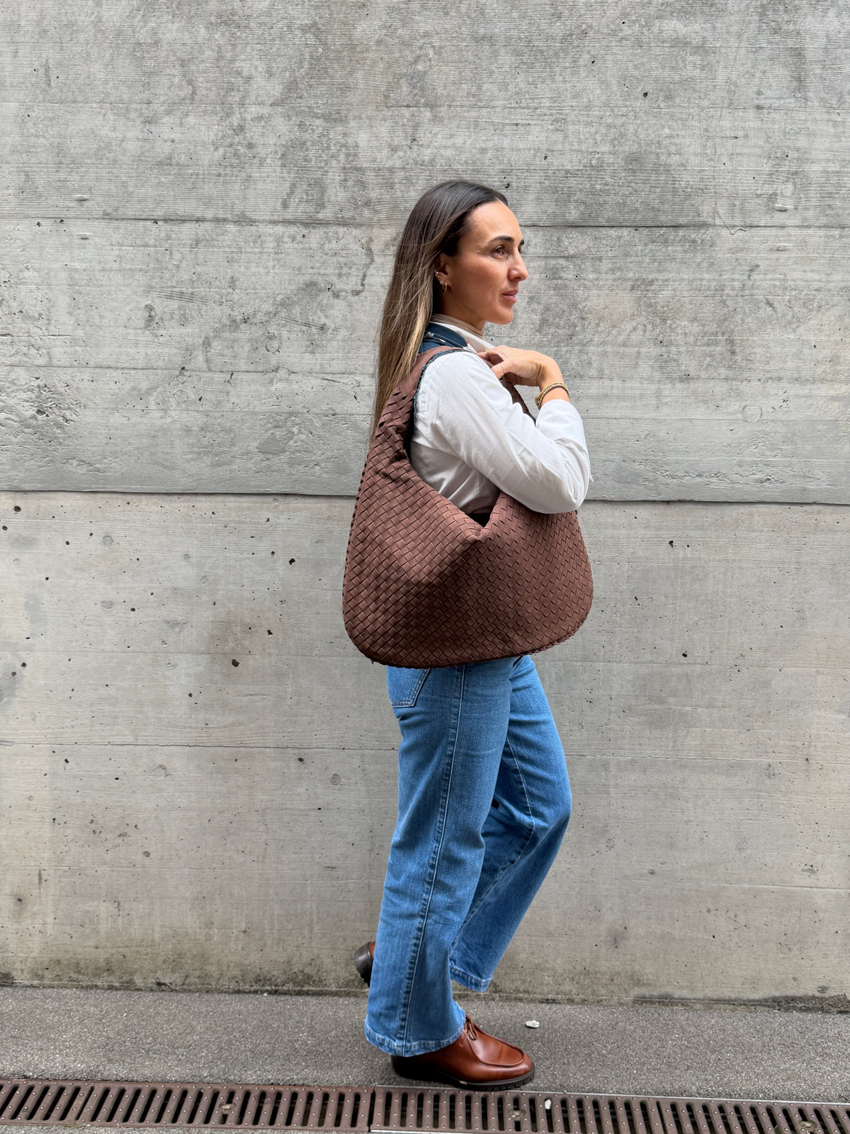 Tasche mit Flechtstruktur Wildlederoptik