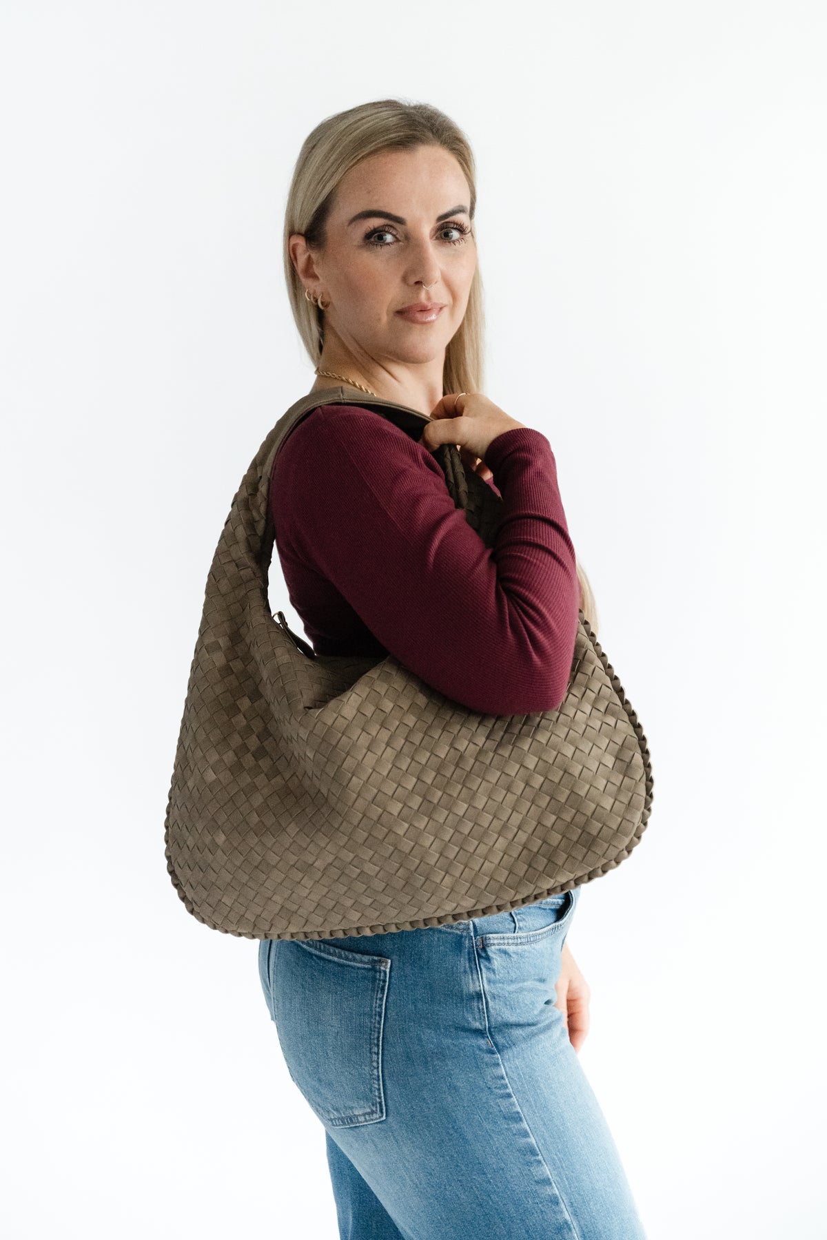 Tasche mit Flechtstruktur Wildlederoptik
