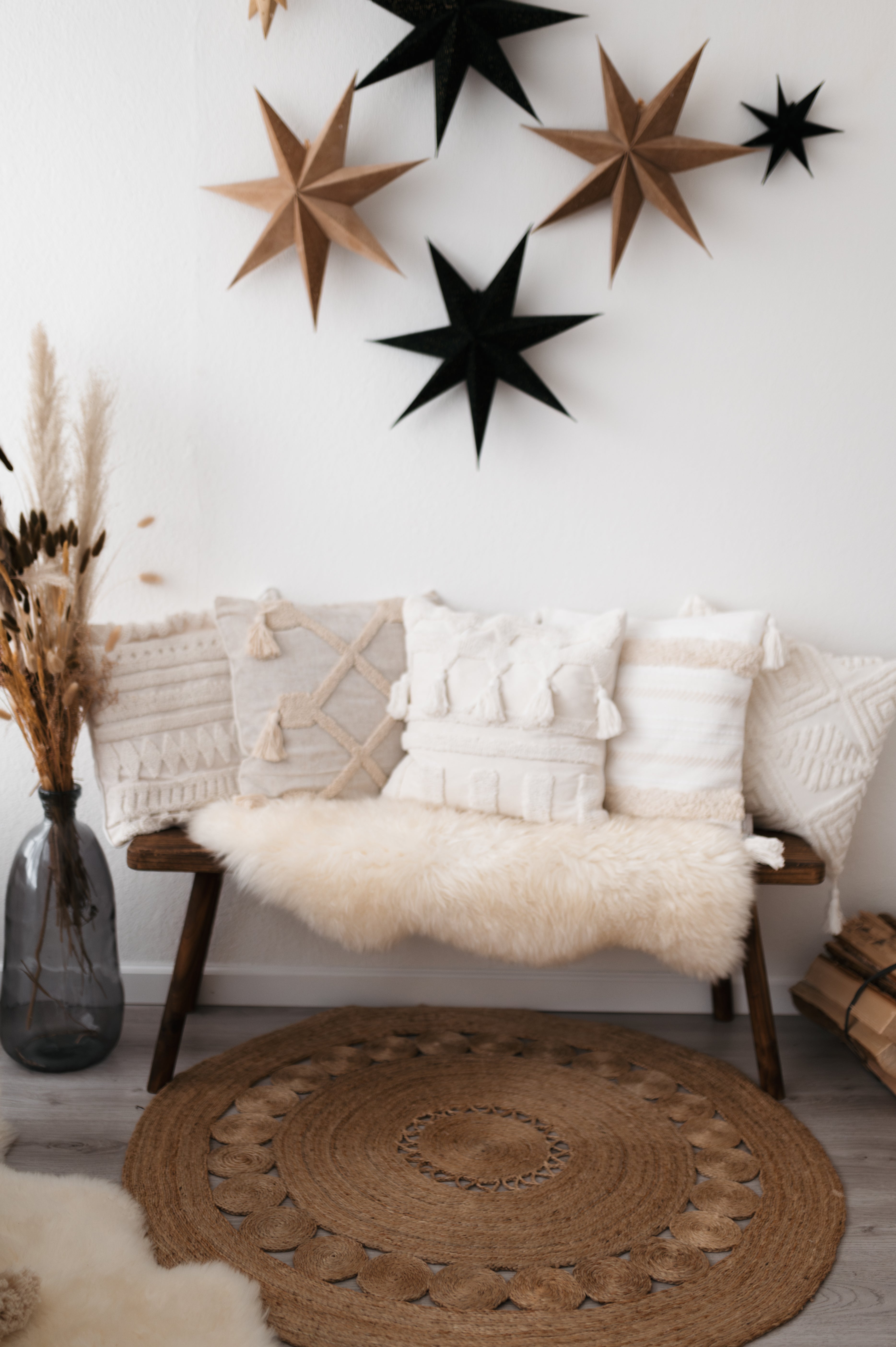 Kissenbezug Boho Beige mit 4 Zotteln