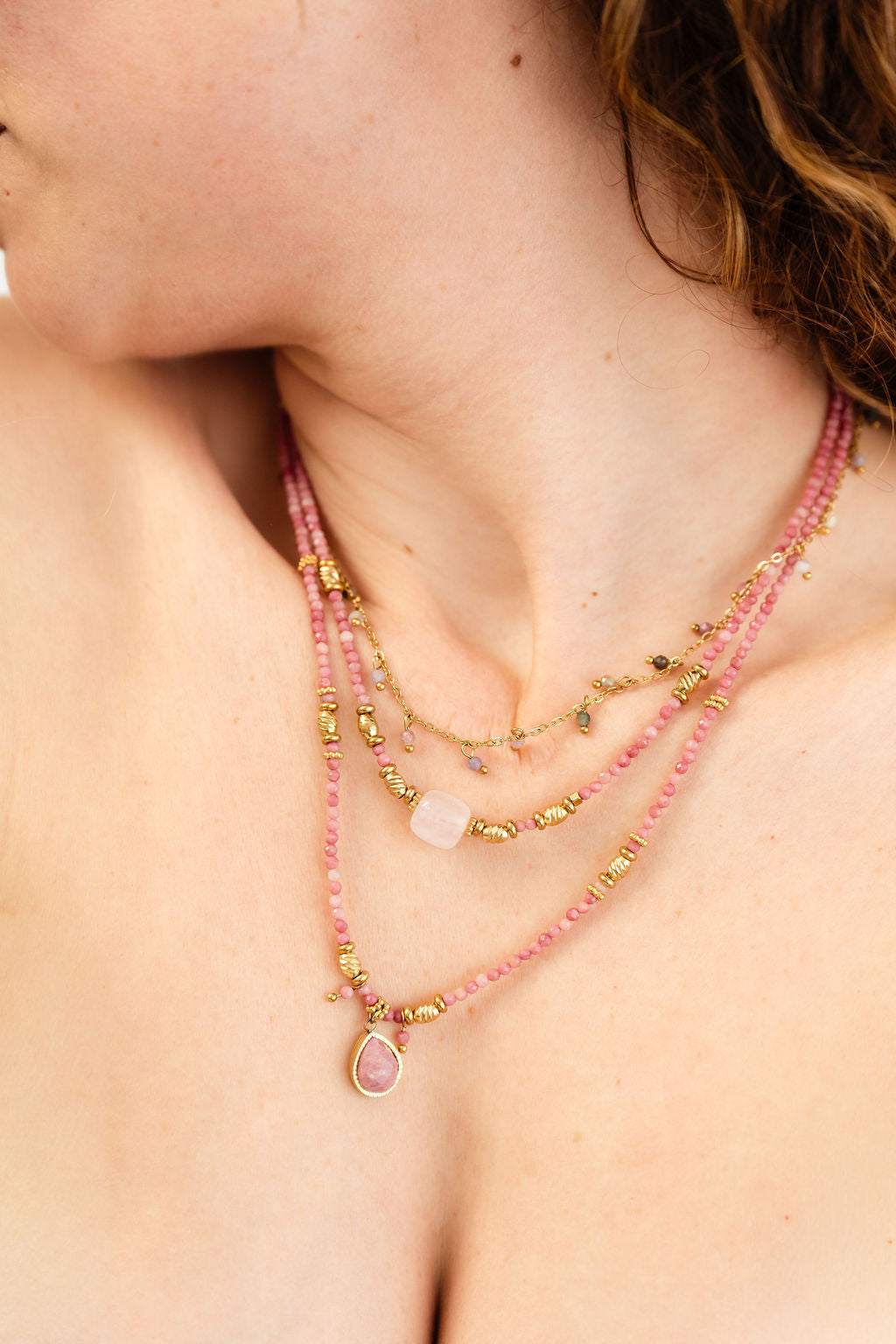 Halskette Natursteinperlen Rosa