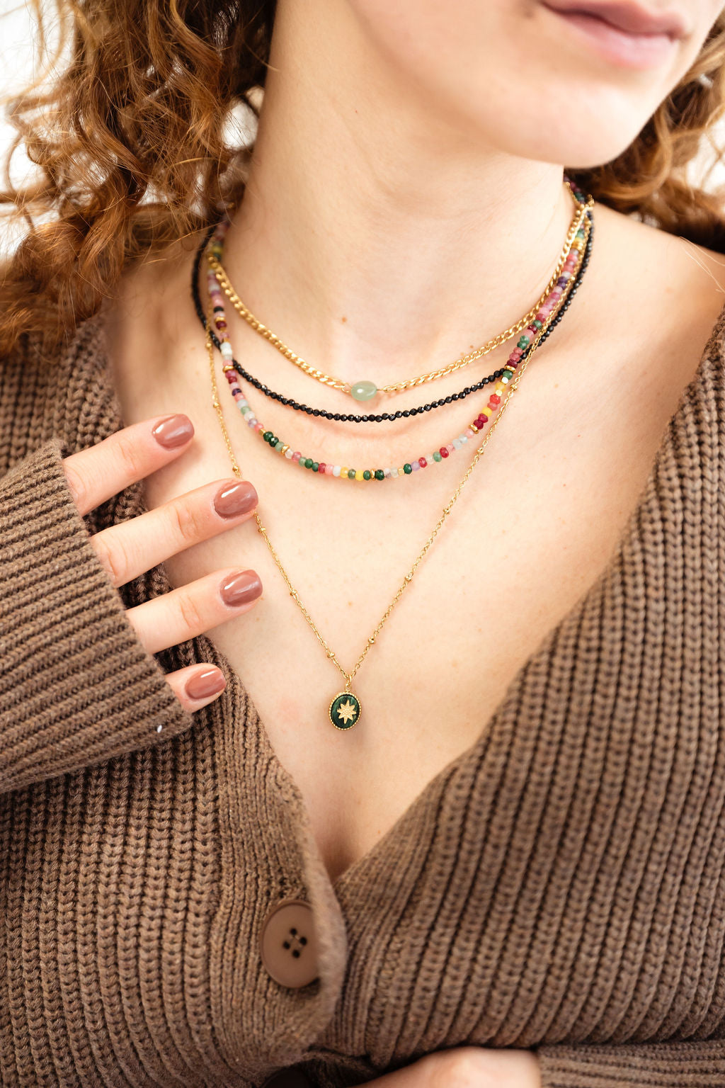 Halskette Natursteinperlen Bunt