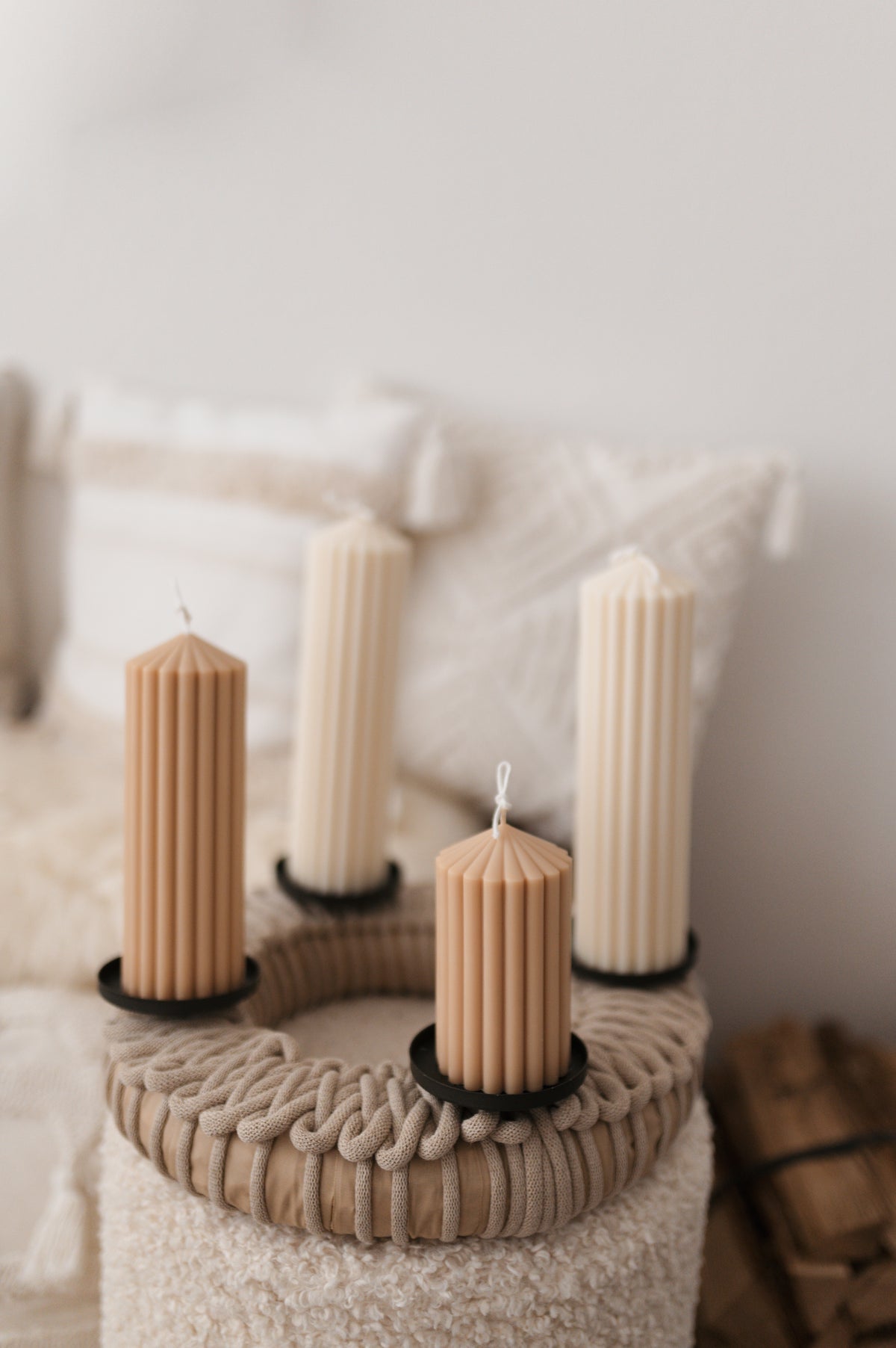 Boho Adventskranz mit Kerzen